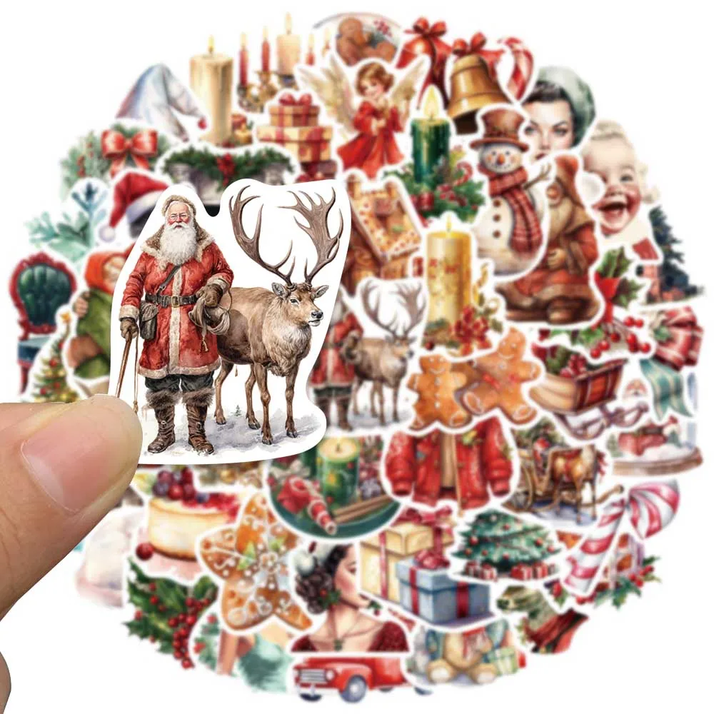 50pcs Christmas Deer Santa Claus Snowman Stickers New Year Merry Decals For Kids Toys Laptop Luggage Scrapbook Cars Stickers