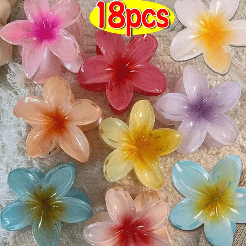 1/18pcs Beach Vacation Bohemia Egg Flower Hair Claw Hair Clips Gradient Flower Large Hair Claw Hairpin Women Girls Accessories