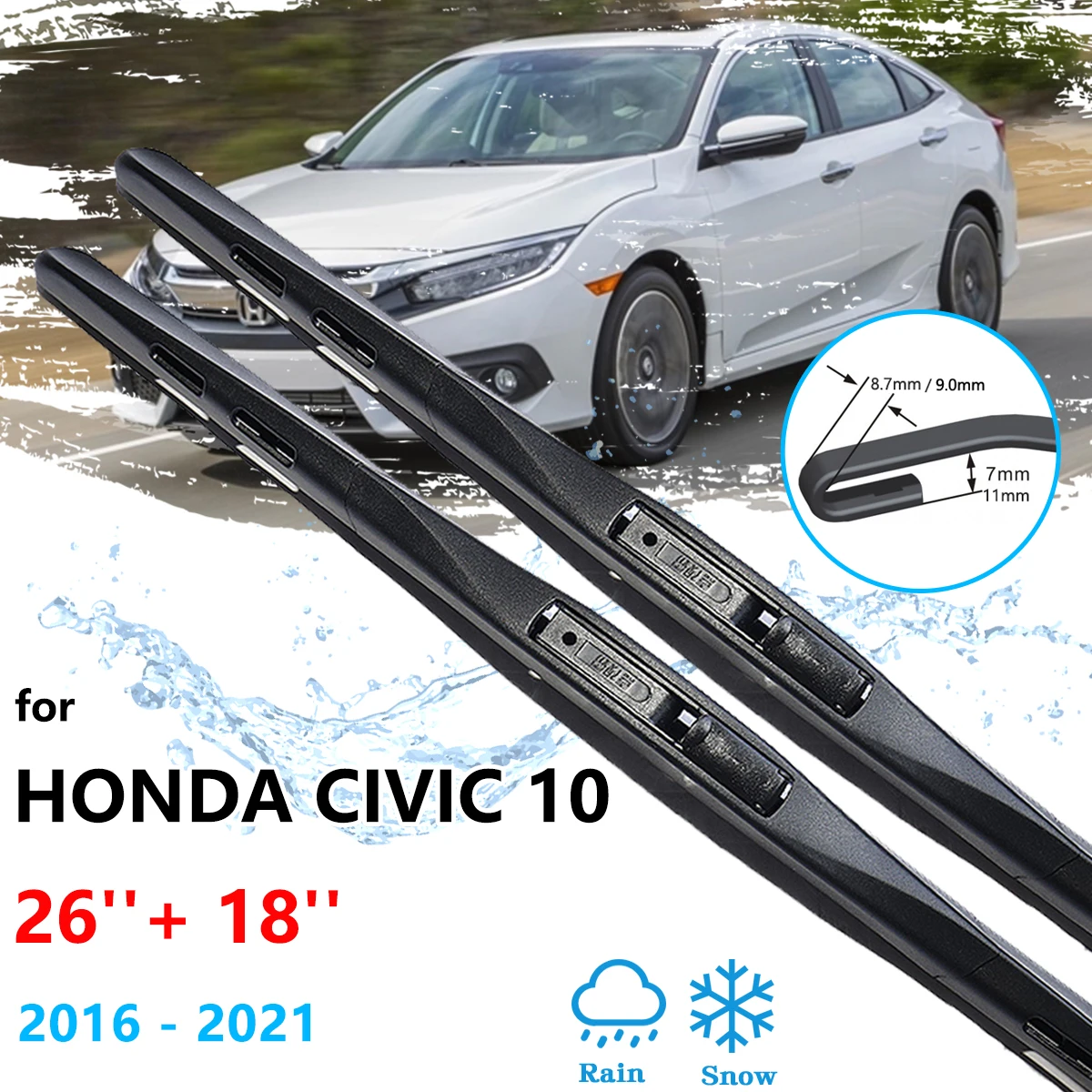 For Honda Civic MK10 10th FC FK 2016 2017 2018 2019 2020 2021 Frameless Wiper Blades Rubber Strip Refill Front Window Windshield