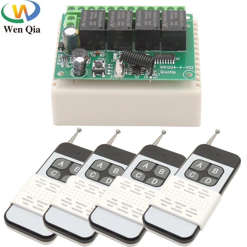 433MHz Universal Wireless Remote Control Switch DC 6-30V 4CH10A Receiver RF 1000m Range Transmitter For Garage/Gate/Motor/Light