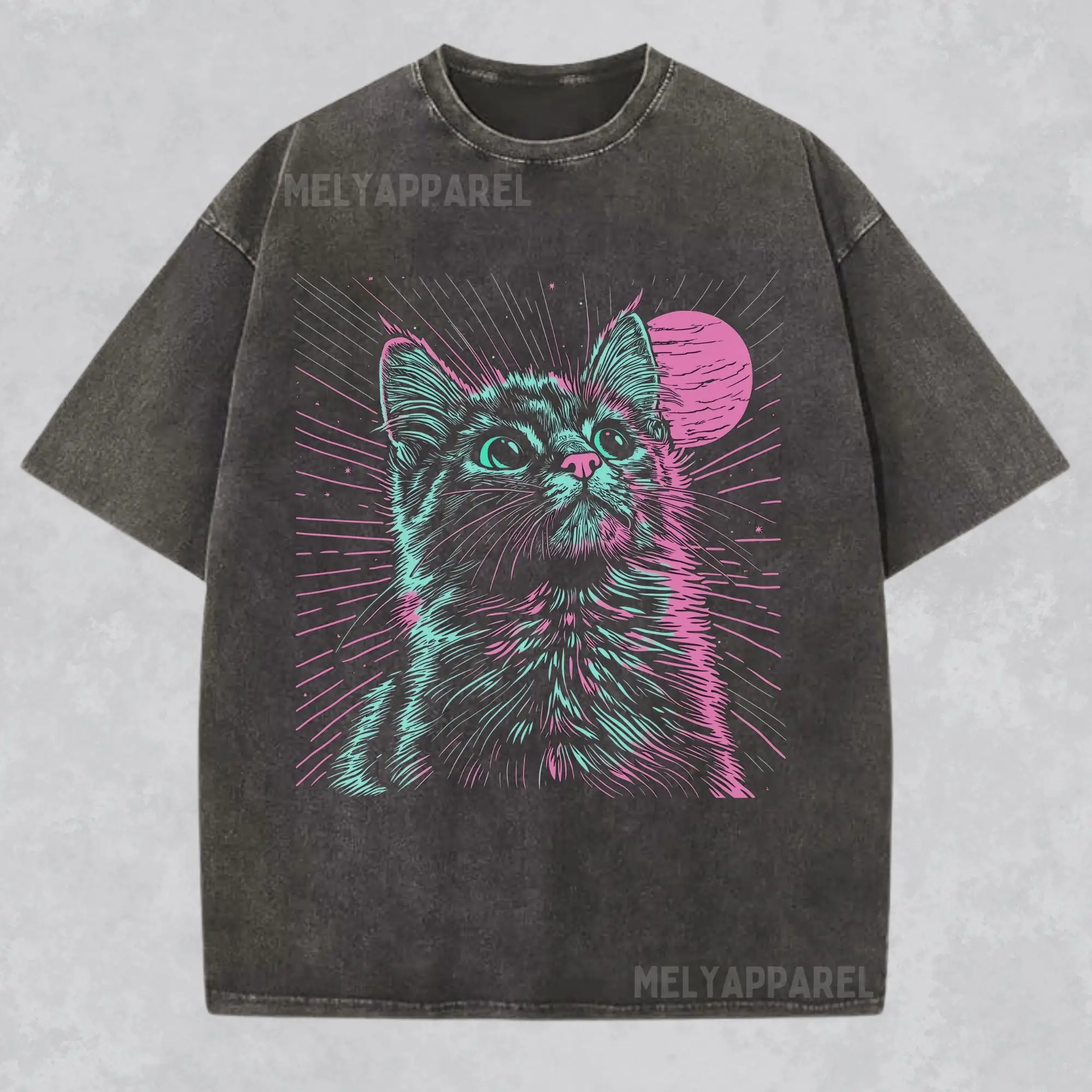 Psychedelic Cat Shirt Trippy Streetwear Vaporwave Aesthetic Unisex Tee Y2K Tshirt Rave Wear Weirdcore Gift for Him or Her