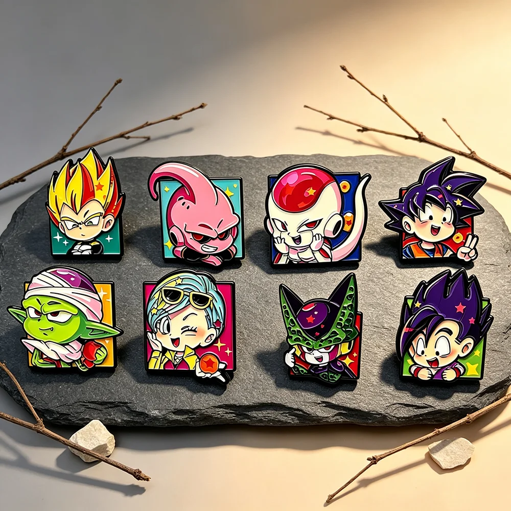 8pcs Cute Chibi Saiyan Character Enamel Pin Set, Cartoon Anime Q Version Metal Lapel Brooches, Decorative Badges for Clothing