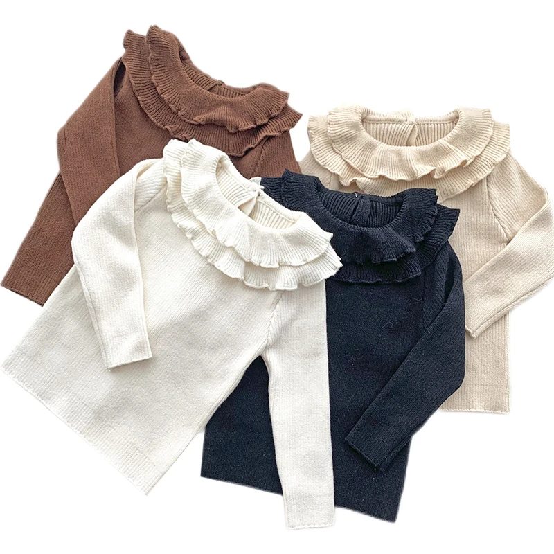 

Baby Kids Knitted Pullover Girl's Ruffle Knitted Ruffle Long Sleeve Bottoming Sweater Princess Toddler Kids Sweater Top Clothes