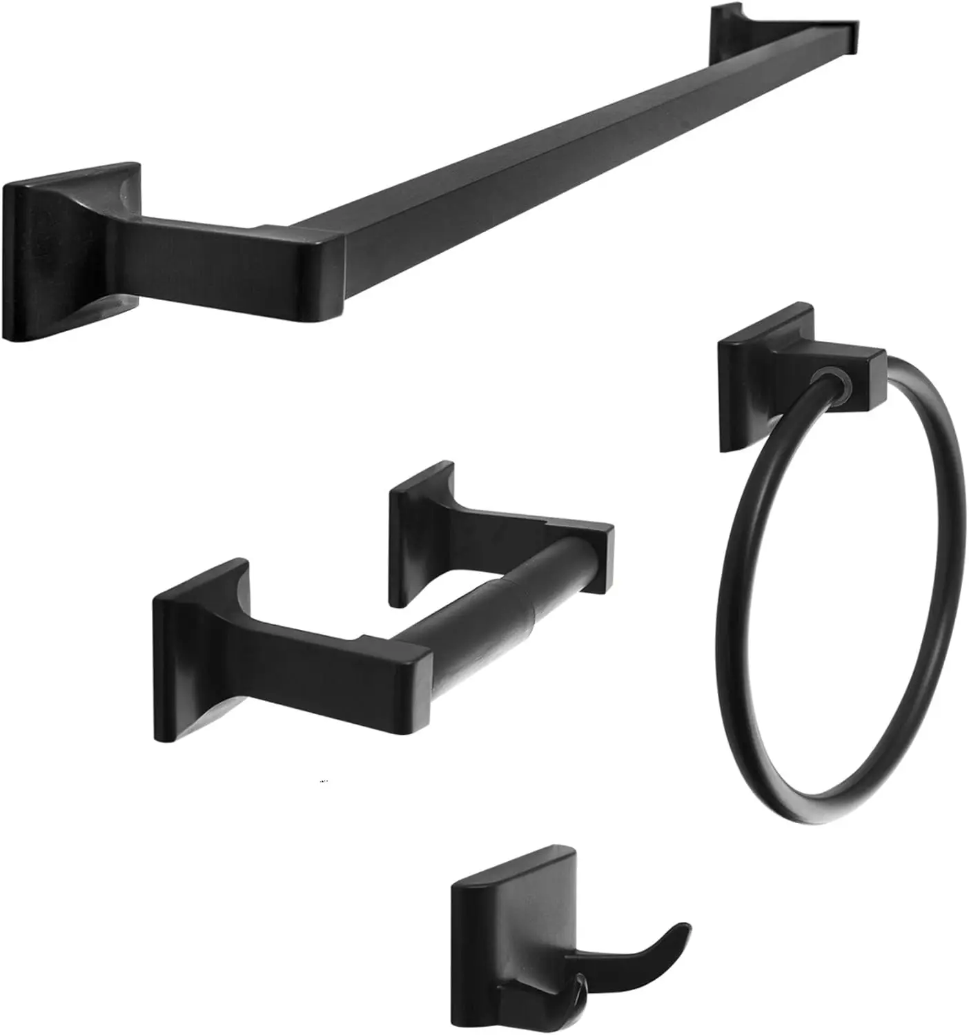 

Classic Bathroom Accessories Set, Heavy Duty Metal Wall Mounted, 4-Piece Matte Black Hardware Set with Towel Bar, Toilet Paper