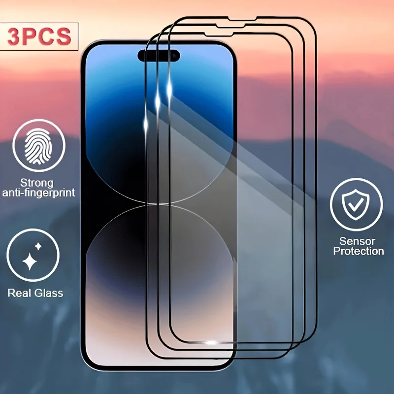 3 sheets of black edge tempered film, suitable for Apple 16/16 Pro/16 Plus tempered film 16 Pro Max/15 Pro/15 Plus full screen