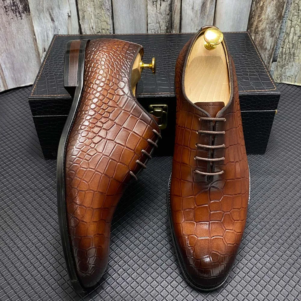 Autumn Men's Formal Shoes Genuine Leather Luxury Handmade Whole Cut Oxford Business Wedding Party Lace-up Dress Shoes for Men