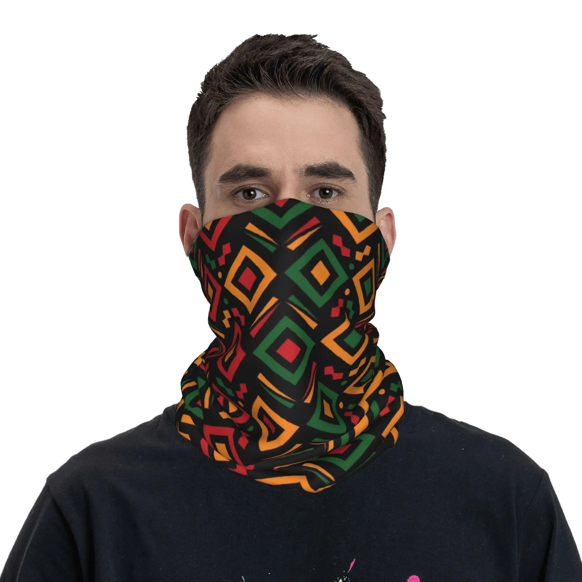 African Black Month Stripes Tribal Abstract Style Bandana Neck Gaiter Printed Wrap Scarf Headband Running Unisex Breathable