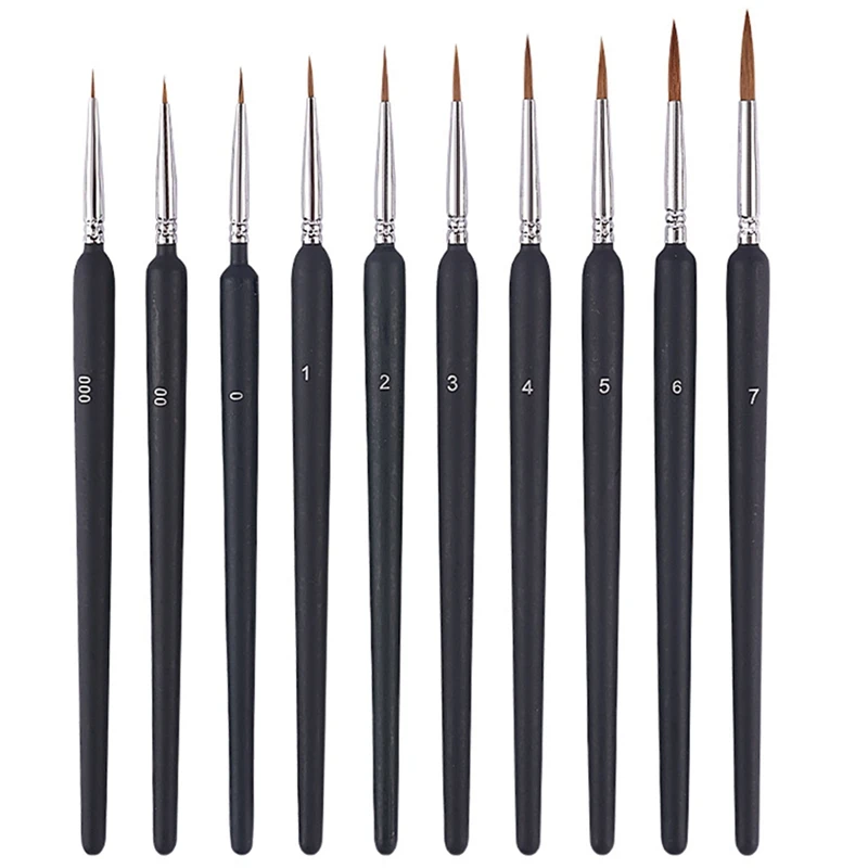 Pincéis finos, Mini escova fina 10 Pcs Set, adequado para pintura de modelo em escala e desenho de linha