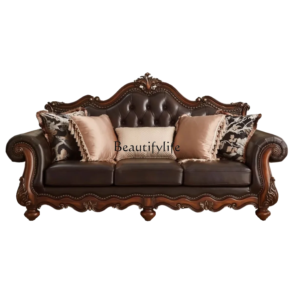 

LX1American all-solid wood first-layer cowhide sofa combination leather large apartment European style