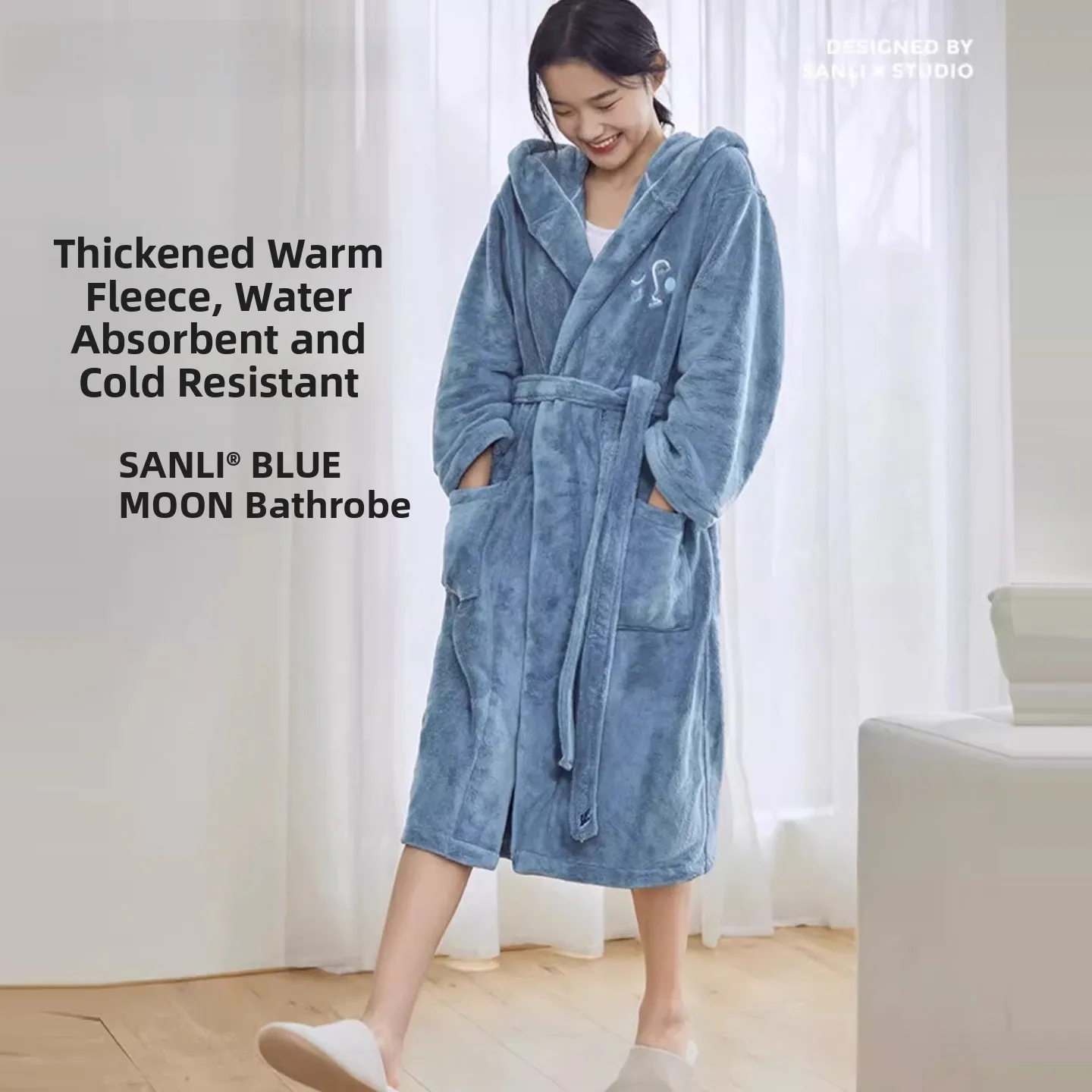 

Теплый зимний халат-кимоно Sanli с капюшоном, впитывающий влагу, для взрослых, из полиэфирного волокна, домашний текстиль