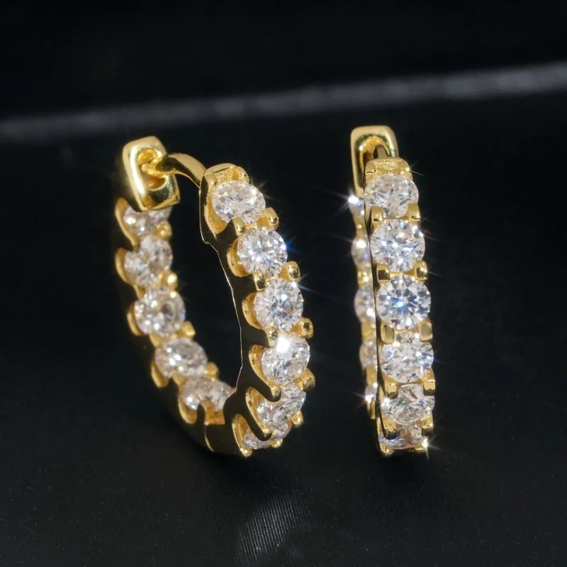 925 Silver 3mm Real Moissanite Hoop Earrings Women 16k Gold Plated Pass Diamond Tester Bling Circle Huggie Earrings Fine Jewelry