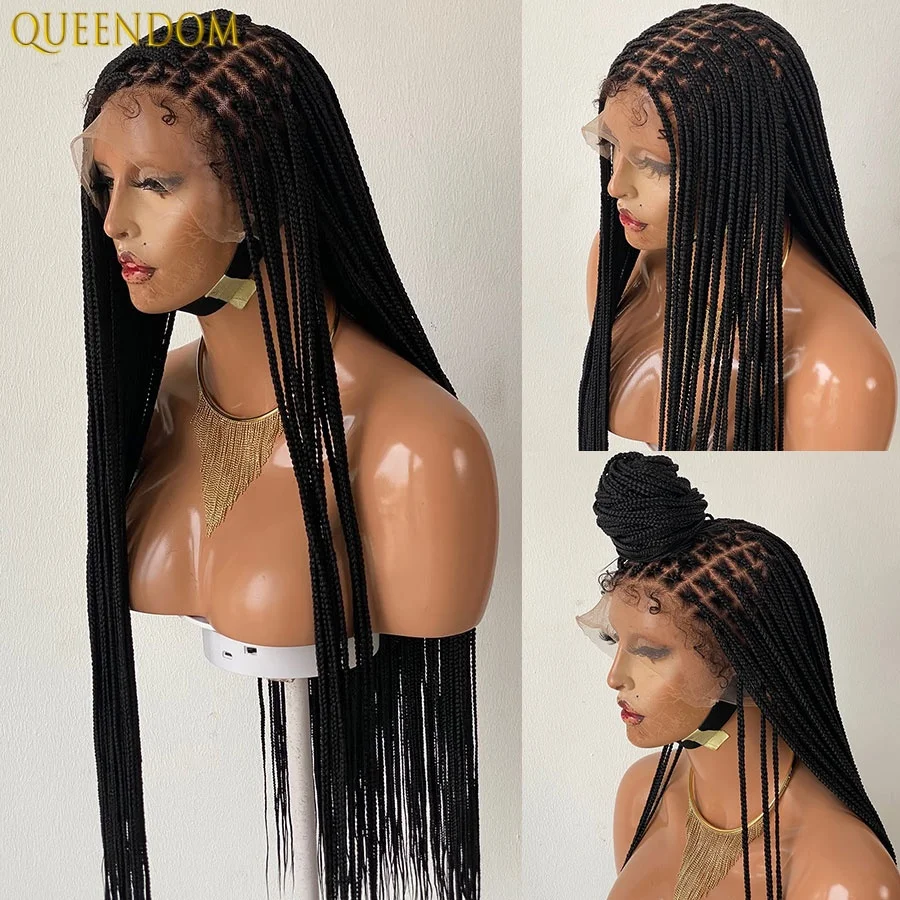 Cornrows Synthetic Full Lace Braided Wigs For Afro Black Women Knotless Box Braiding Hair Wig Locs Goddess Small Part Braids Wig