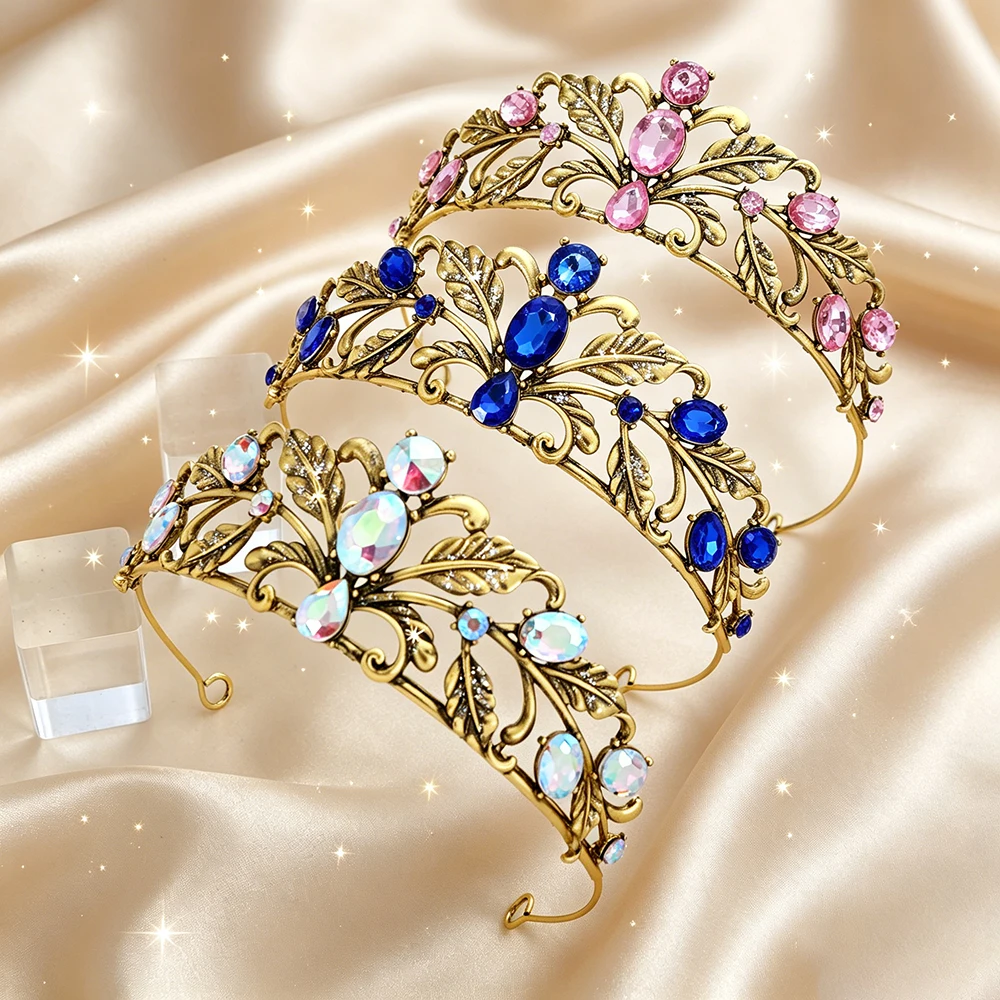 Vintage Leaf Rhinestone Bridal Tiara Elegant Crystal Queen Crown Regal Floral Jewelry Wedding Sweet 16 Formal Evening Party view 5