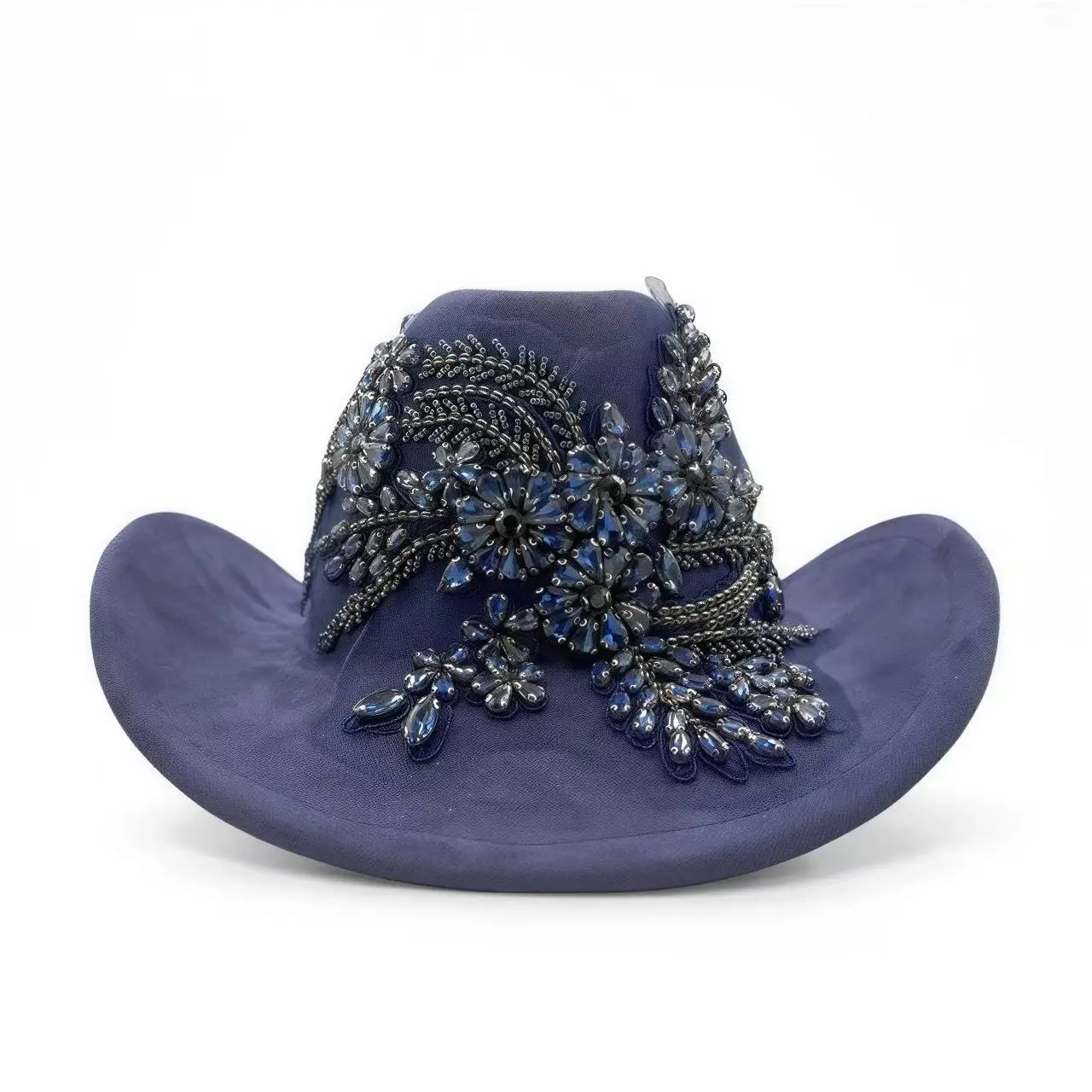 HongLuan Ciemnoniebieski Kapelusz na Halloween dla Dorosłych, Kapelusze Kowbojskie z Cyrkoniami dla Kobiet, Akcesoria do Cosplay Kowbojki, Kapelusz Kowbojski