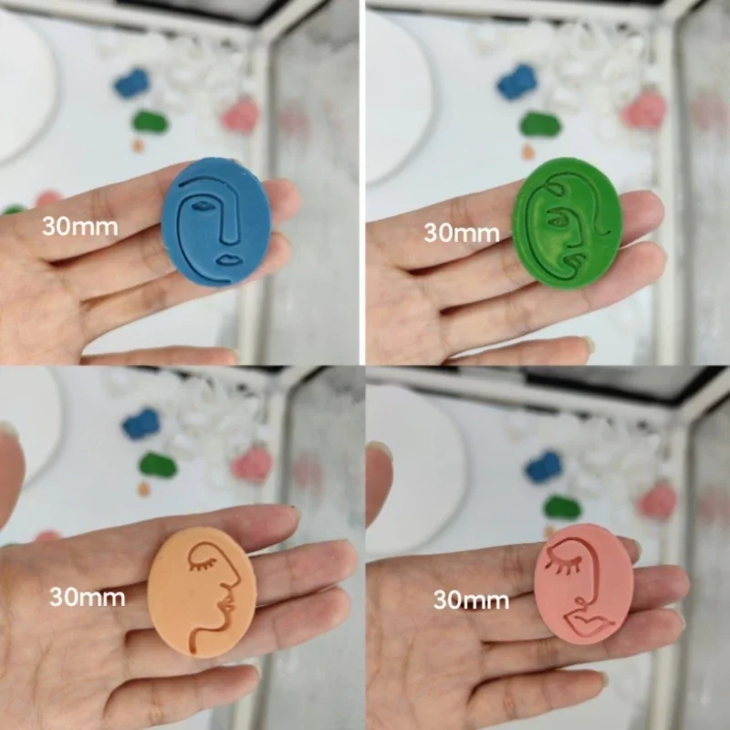 Soft Pottery Polymer Clay Mold Abstract Face Line Clay Stamp Texture Mat Clay Cutter for Earring Jewelry Pendant Making