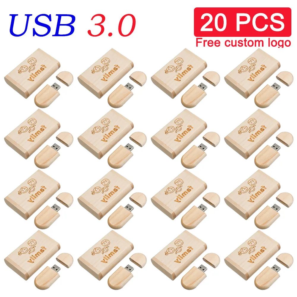 20PCS/Lot Free LOGO Photography Wedding Gifts Wood USB 3.0 Flash Drive 64GB Pen USB 128GB Pen Drives U Disk 32GB Memory Stick