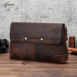 Bolso de mano de cuero de vaca de lujo para hombre, Cartera de gran capacidad para iPad Mini 4, 5, 6, Iphone, regalo