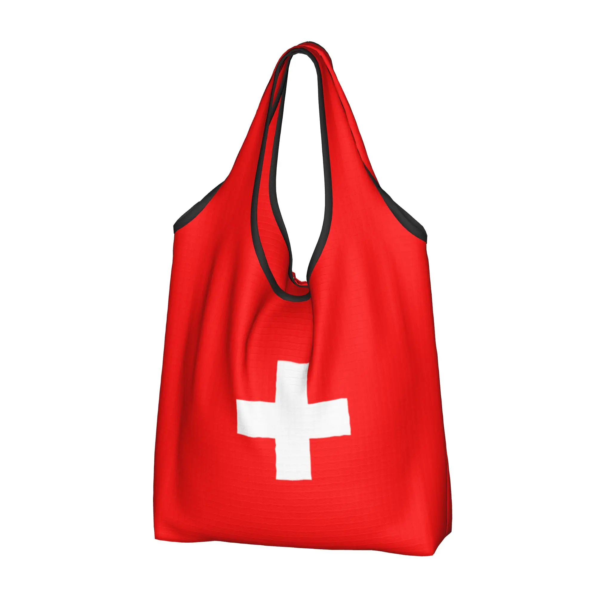 Recycling Flag of Switzerland Shopping Bag Women Tote Bag Portable  Groceries Shopper Bags