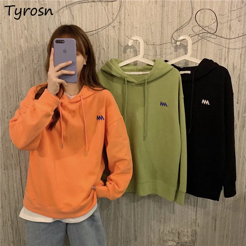 

Hooded Hoodies Women Sweet All-match Streetwear Loose Long Sleeve Tops Thicker Warm Letter Printing Sweatshirts Students Stylish