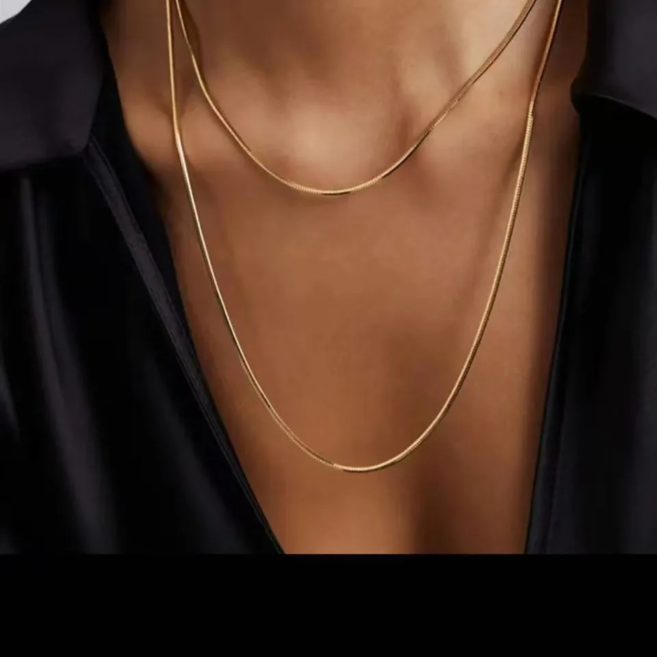 Extra Long Titanium Steel Snake Chain Gold Plated Minimalist Layering Sweater Chain Daily Unisex Clavicle Necklace