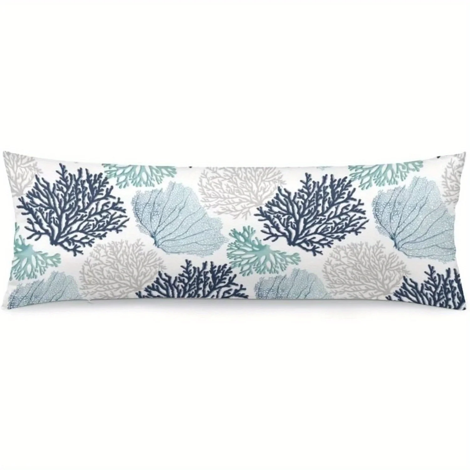 Ocean Marine Coastal Body Pillow Cover, Vintage Nautical Blue Coral Design, Soft Rectangle Bed Pillowcase with Zipper
