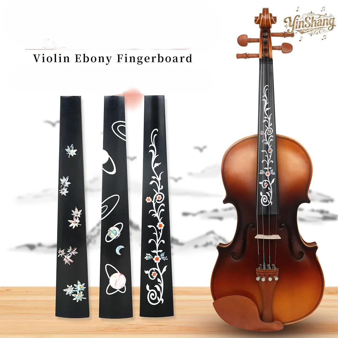 

Manufacturer Wholesale 4/4 Violin Ebony Fingerboard with Mother-Of-Pearl Inlay on the Violin Neck Fingerboard 27cm