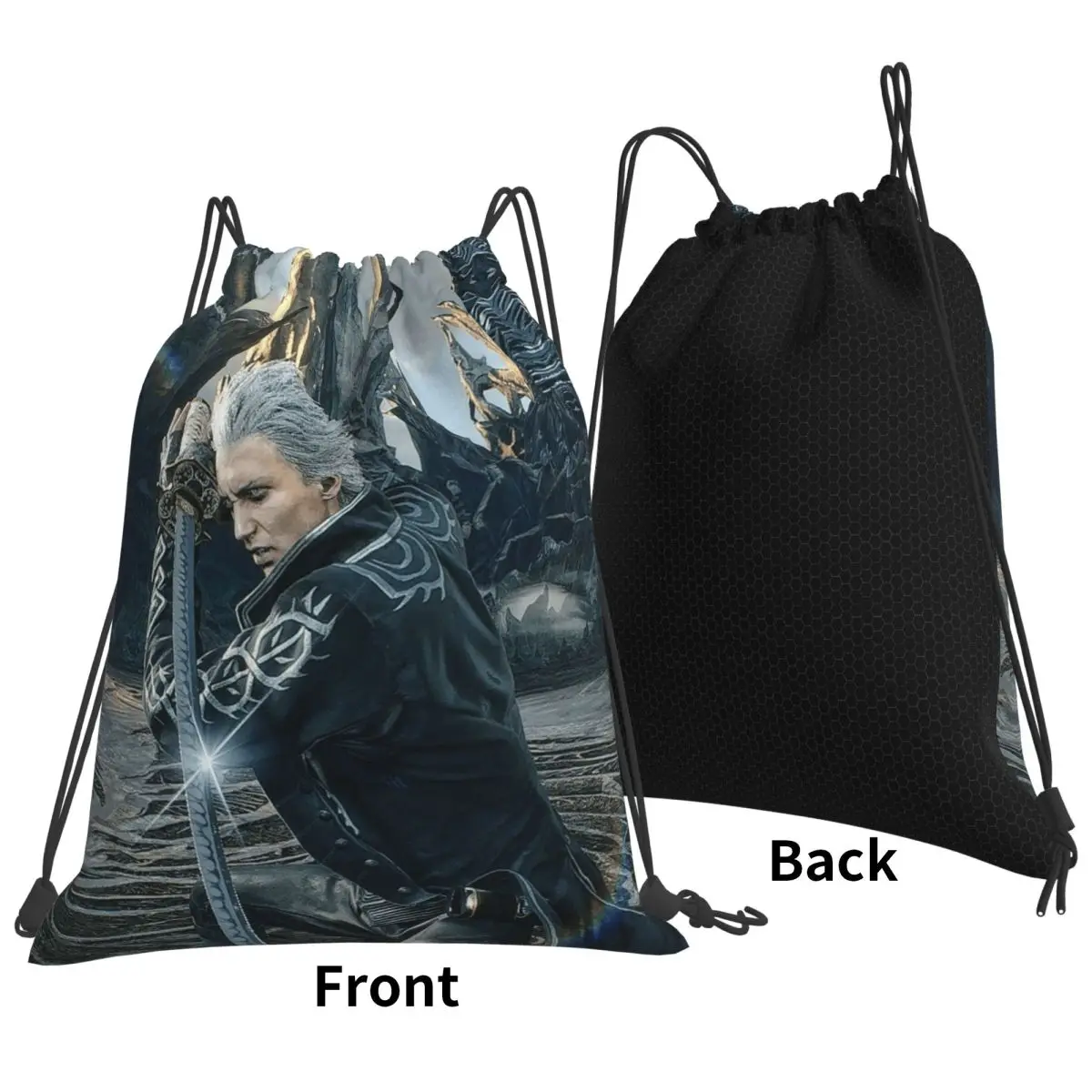 Vergil From The Devil May Cry Seri Backpacks Casual Drawstring Bundle Pocket Shoes Bag Book Bags for Man Woman Students