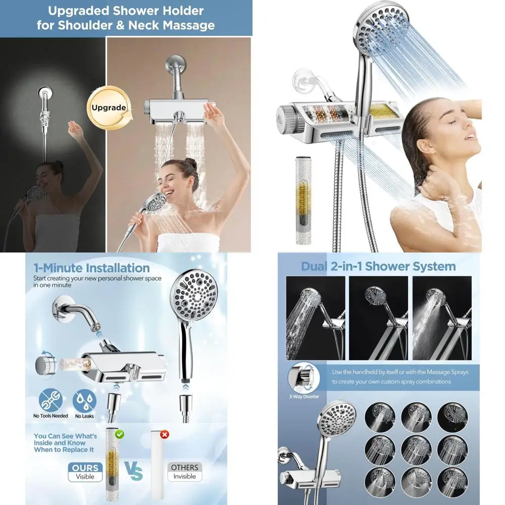 

Dual Mode Spa Shower System: High-Pressure Handheld with 10 Settings & Power Wash, Chrome Finish