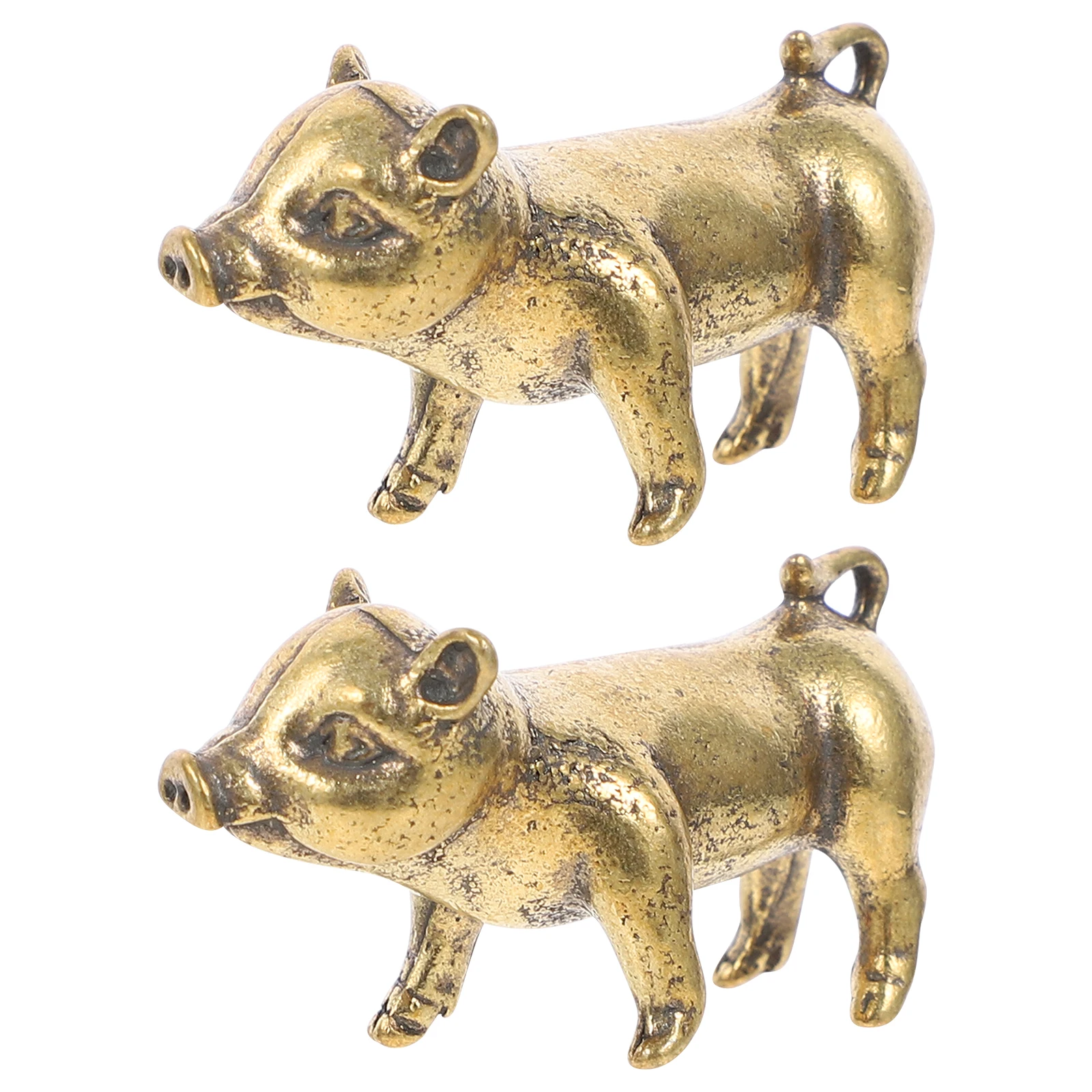 

2PCS Brass Pig Charm Keychain Pendant Decor H made Feng Shui Luck Retro Creative Shape Chinese Traditional Technology