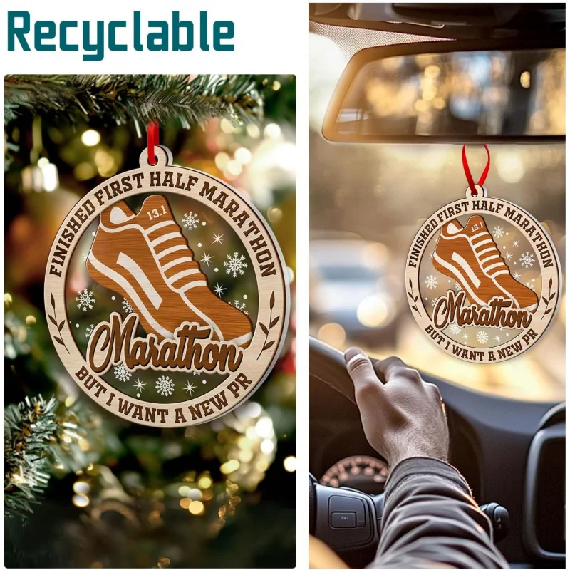 Marathon Running Lover Hout en acryl Santa Runner String Ornament Set Boom