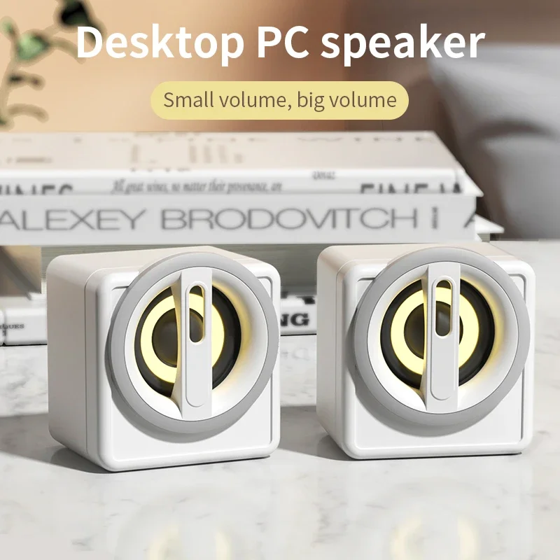 2PCS/Set Computer Speaker LED Light Cute USB Wired Speakers Hifi Sound Surround Cartoon Loudspeaker For PC Laptop Notebook