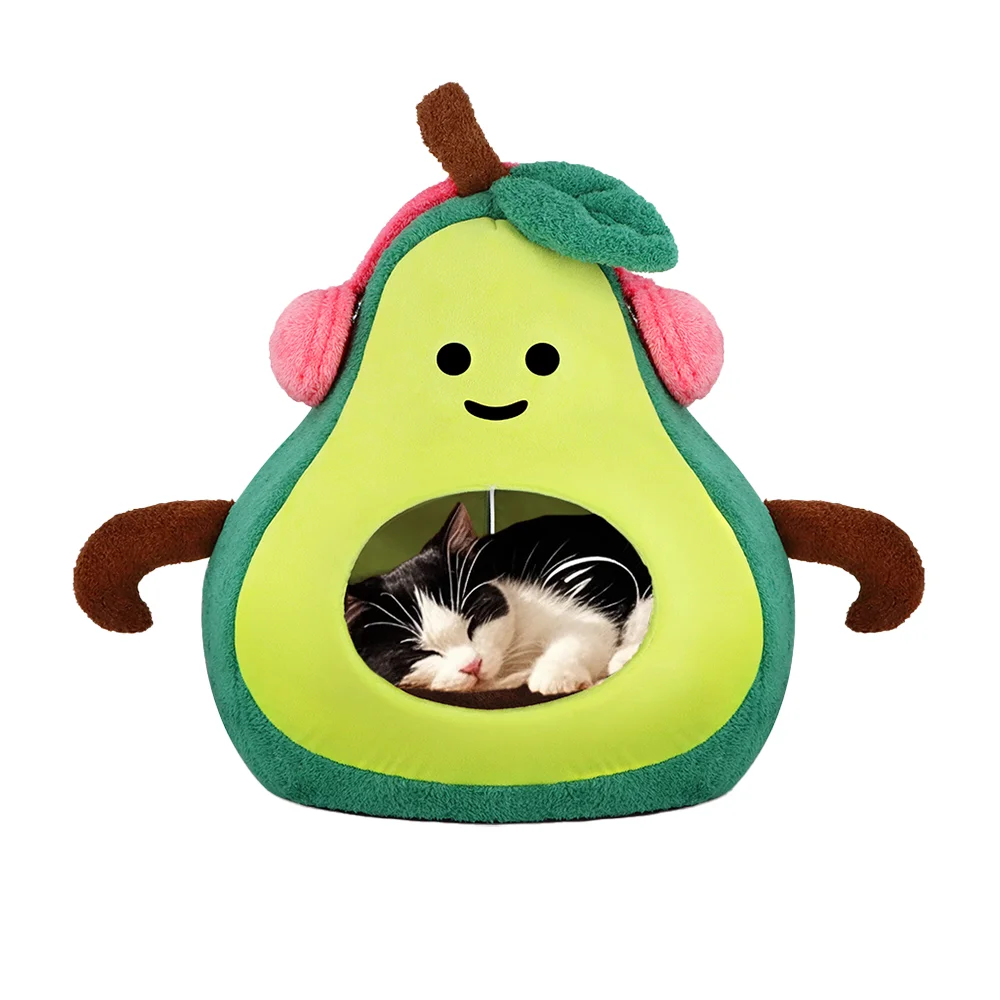 

Cat Bed Warm Plush Pet House Cozy Nest Avocado Funny Fruit Cushion for Cats & Small Dogs