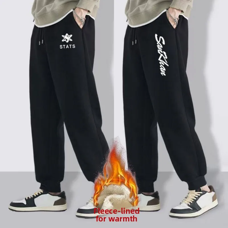 

Men's Lamb Velvet Warm Trousers Autumn Winter New Sle Casual Pants Fce Lined Large Size Trendy Print Long Trousers