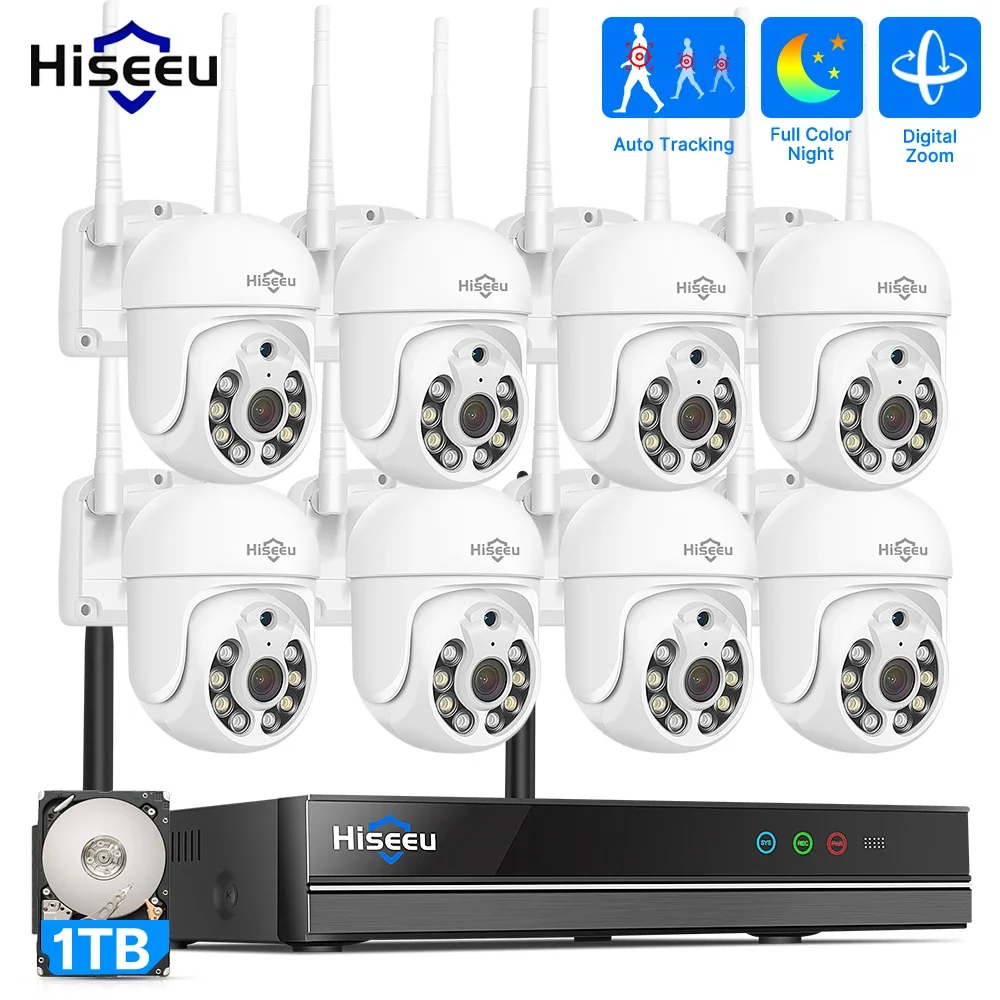 Hiseeu 5MP Wireless WiFi Camera System Outdoor Motion Tracking Audio Video Recorder CCTV Cameras 10CH NVR Video Surveillance Kit