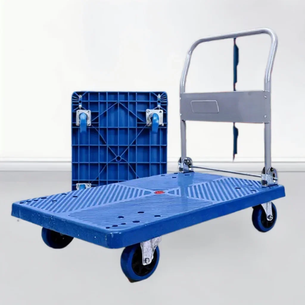 JJTrolley Flat Plastic Supermarket Portable Folding Silent Trailer Warehouse Pull Goods Manufacturing Wholesale