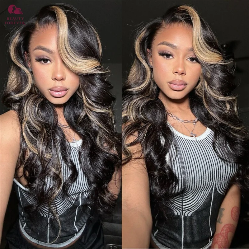 

Beauty Forever 7x5 Bye Bye Knots Glueless Wig TN27 Blonde Highlights Body Wave Lace Front Human Hair Wig C shape Wig Cap