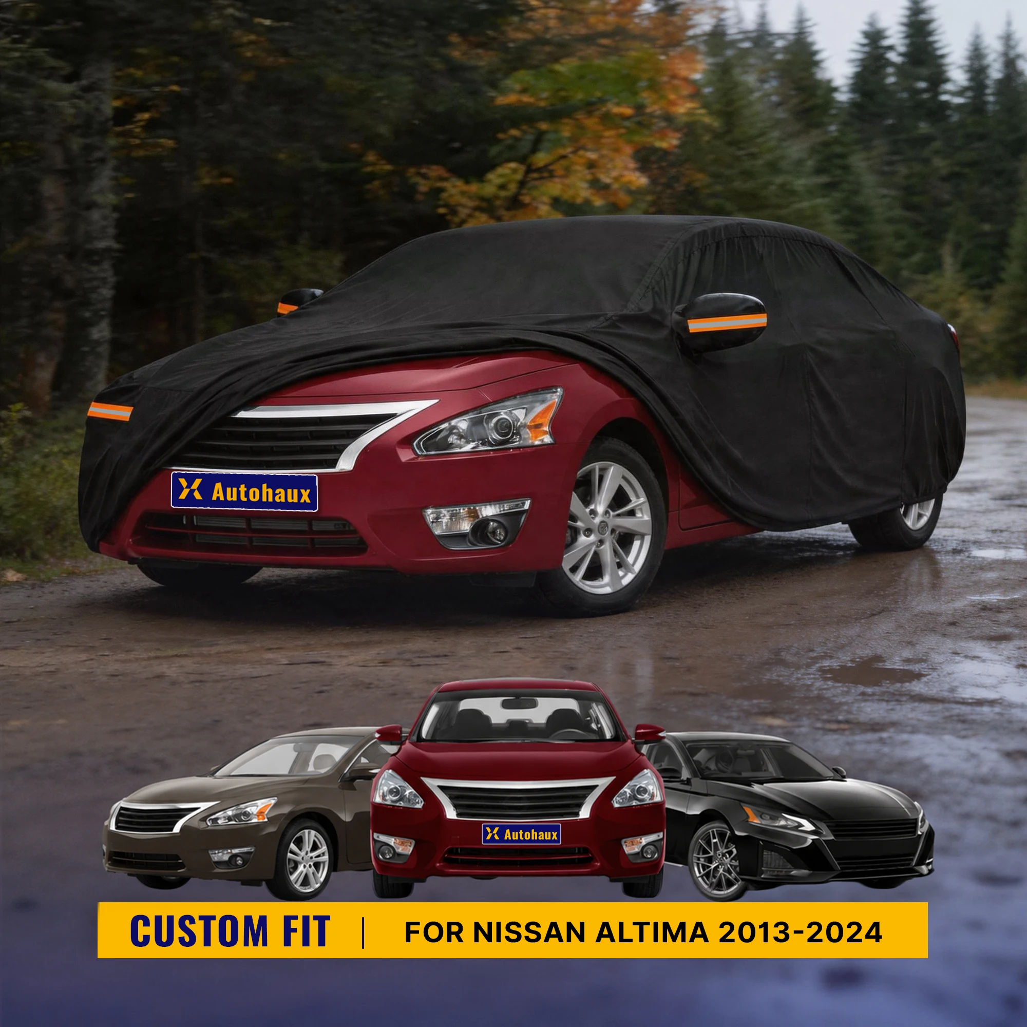 X Autohaux Waterproof 210D-PU Oxford Full Exterior Car Cover for Nissan Altima 2013-2024 Black
