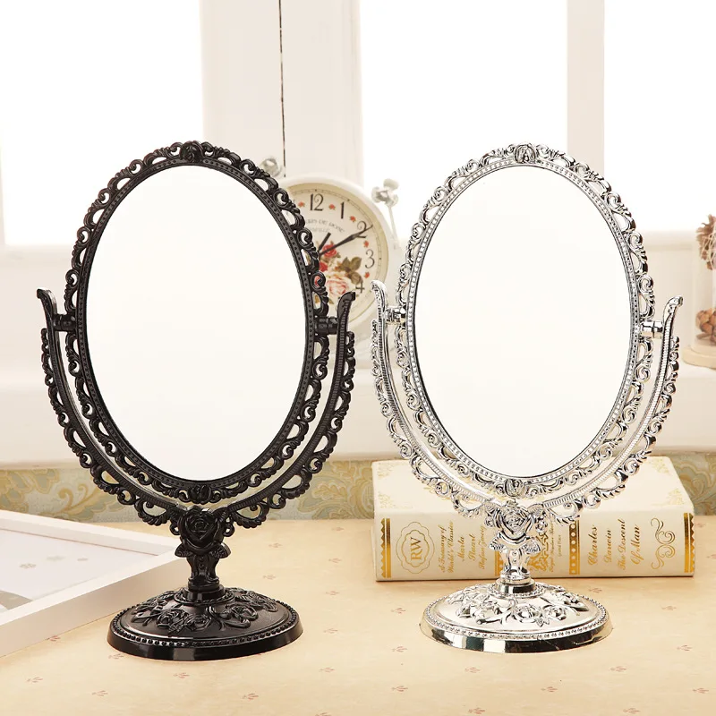 

Nordic Plastic Vintage Decorative Mirror Small Round Make-up Bedroom Mirror Ins Table Room Standing Glass Mirror Decor Tool Lady