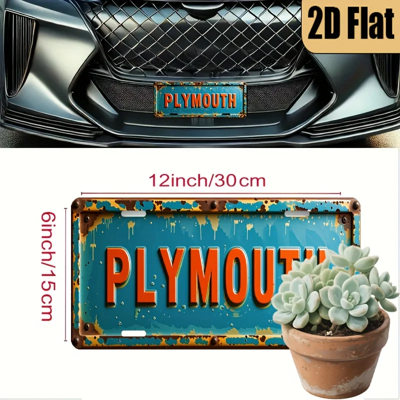 A 2D Flat Decorative Item, a Vintage-Style Aluminum License Plate Themed 
