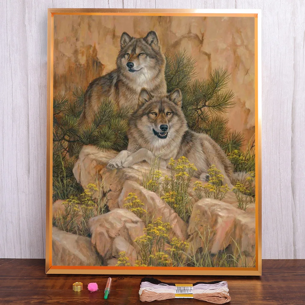 

Animal Wolf Pre-Printed 11CT Cross-Stitch Embroidery Set DMC Threads Painting Hobby Knitting Craft Mulina Magic Home Decor