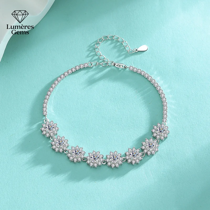 Lumière Gems Platinum PT950 Morganite Full-Diamond Sunflower Bracelet - A Couple's High-End Surprise Gift with a Touch of Glamou