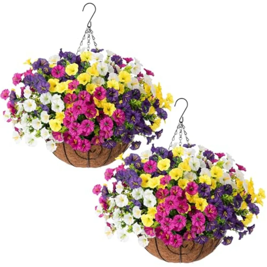 

2 комплекта искусственных подвесных цветочных композиций в корзинах для улицы, весеннего декора, устойчивые к УФ-излучению, 24 шт. из искусственного шелка, имитация утреннего глициния