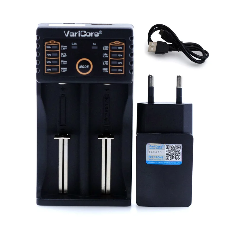 VariCore V40 V20i V10 U4 18650 شاحن 1.2V 3.7V 3.2V AA18350 26650 10440 16340 NiMH شاحن بطارية ليثيوم الاتحاد الأوروبي/الولايات المتحدة 5V 2A التوصيل