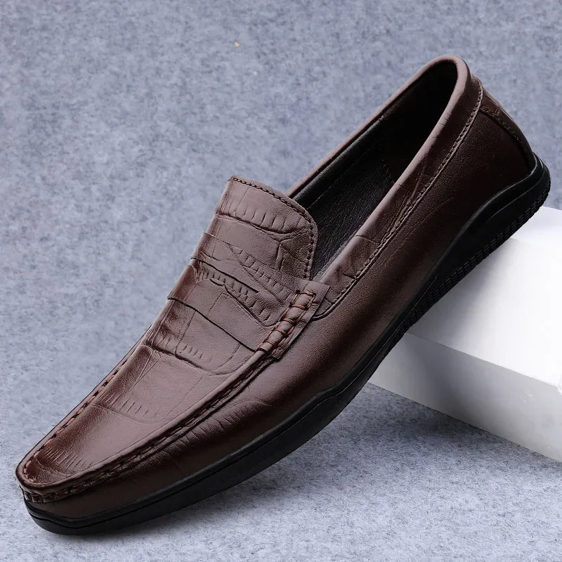 Genuine Leather Loafers Men Handmade Leather Shoes Casual Driving Flats Slip-on Shoes Luxury Comfy Moccasins Shoes For Men