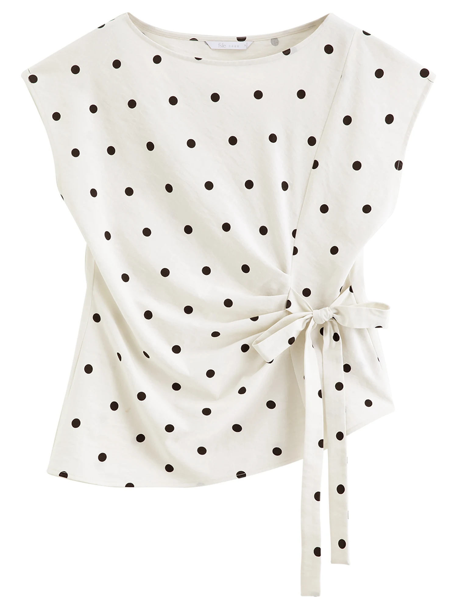 FSLE 2026 Summer Women‘s Slash Neck Tie-Waist Polka Dot Short Sleeves Blouse Front-Knot Shirt French Office Chic Coquette Style view 6