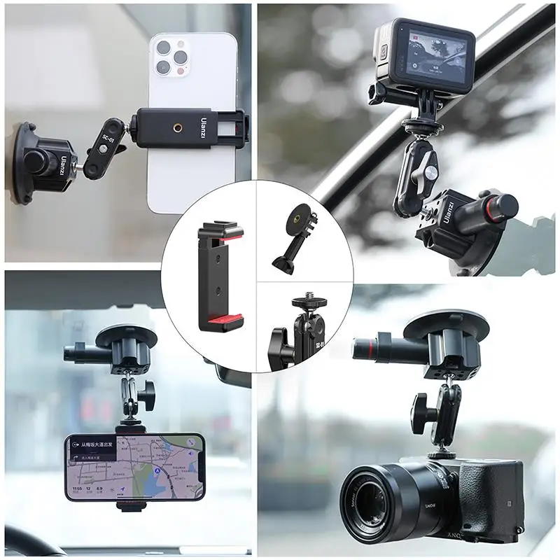 Ulanzi Car Suction Cup Mount Holder Kit For Phone Action Camera GoPro Hero Insta360 DJI Magic Arm Flexible Rotation Glass Sucks