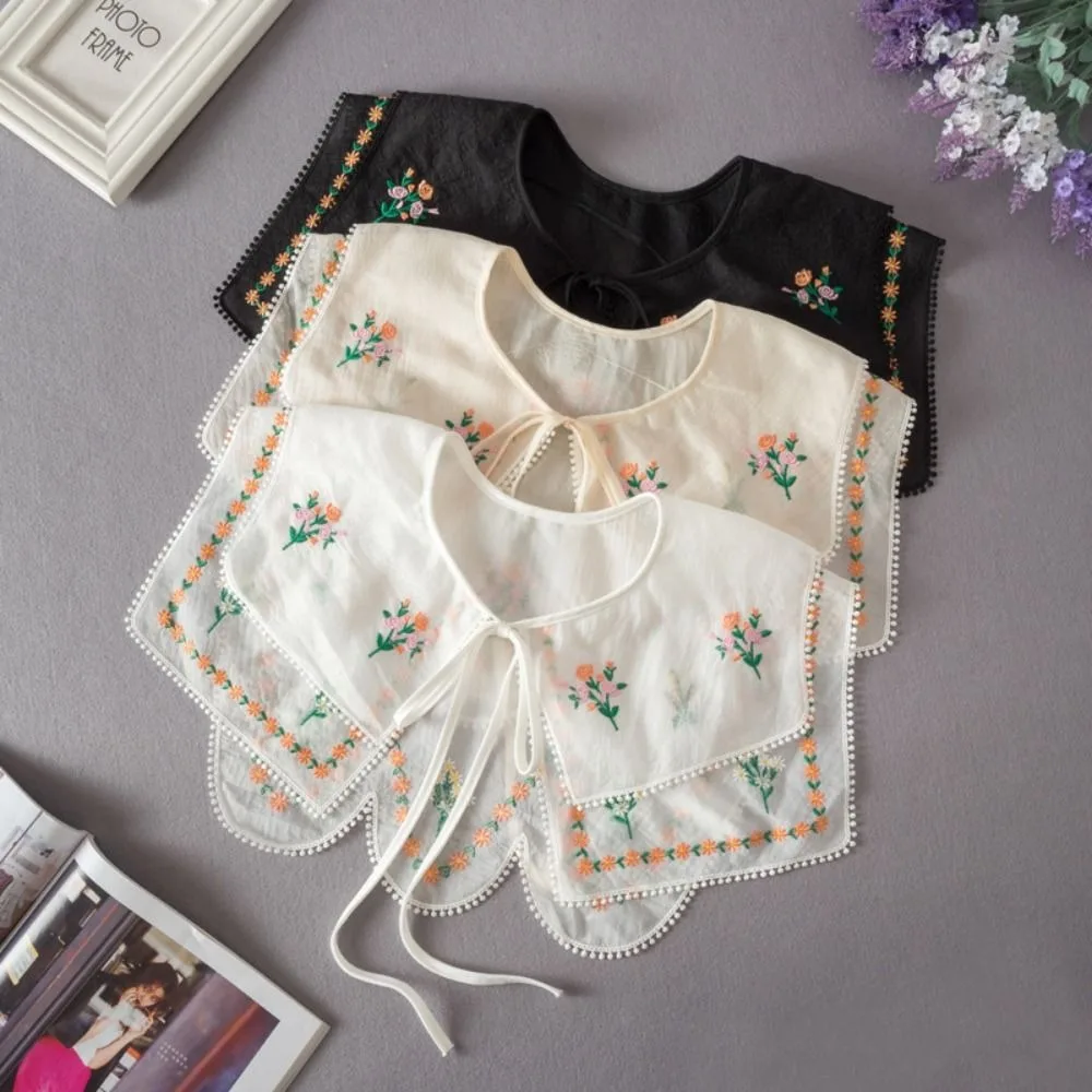 

Элегантный накидной воротник с вышивкой в цветочном стиле, в деревенском стиле, двухслойный, маленький шаль-накидка, вышитый воротник-лапель для женщин