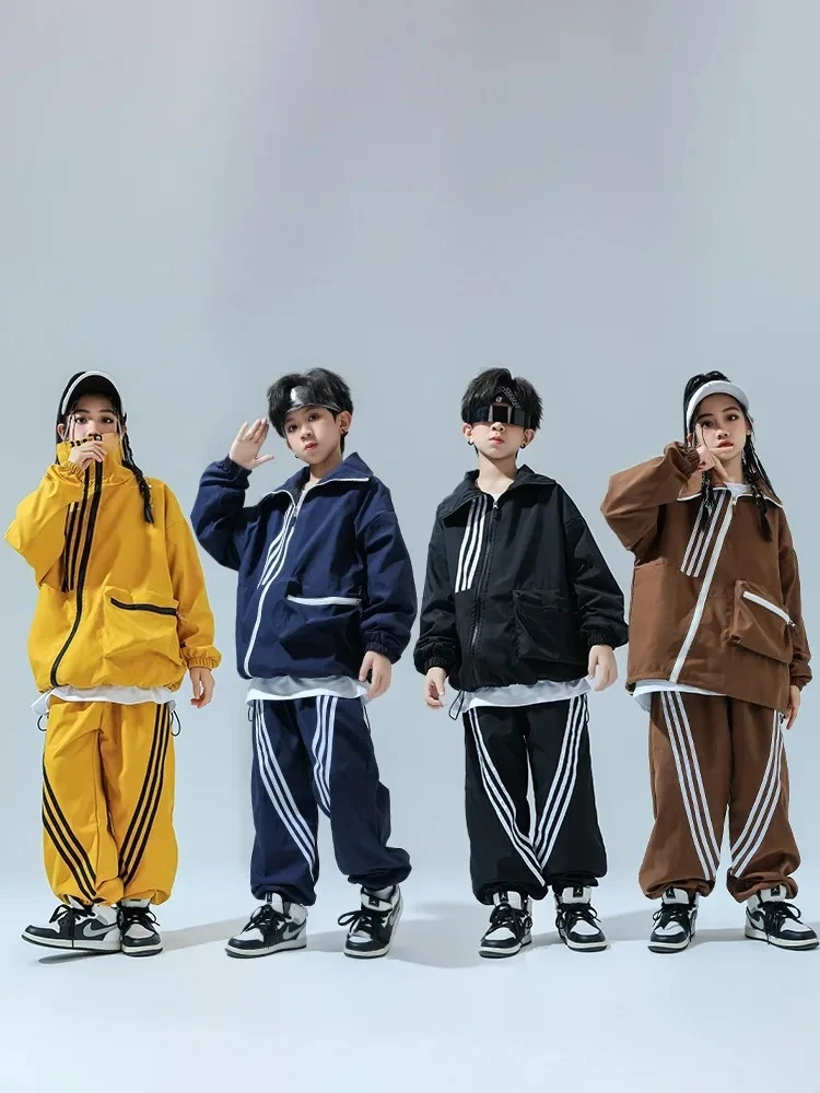 

Куртка-бомбер с высоким воротником в стиле хип-хоп для девочек, спортивные штаны-карго, пальто для уличных танцев для мальчиков, уличная одежда, детская джазовая одежда, детская школьная форма