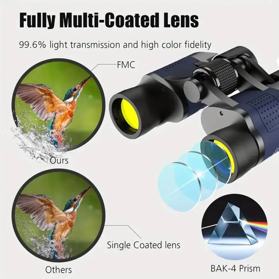 60x60 Portable Binoculars Long Range Sight Image Stabilization Waterproof Anti-Slip Design Telescope for Hunting Stargazing