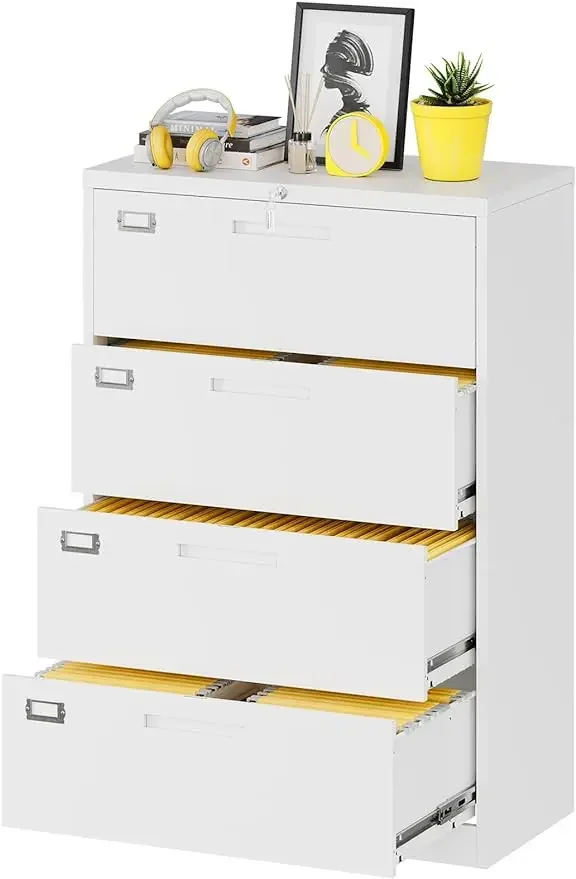 Fesbos Lateral File With Lock, 4 Drawer Large Metal Filing ,home Office Lockable Storage For Hanging